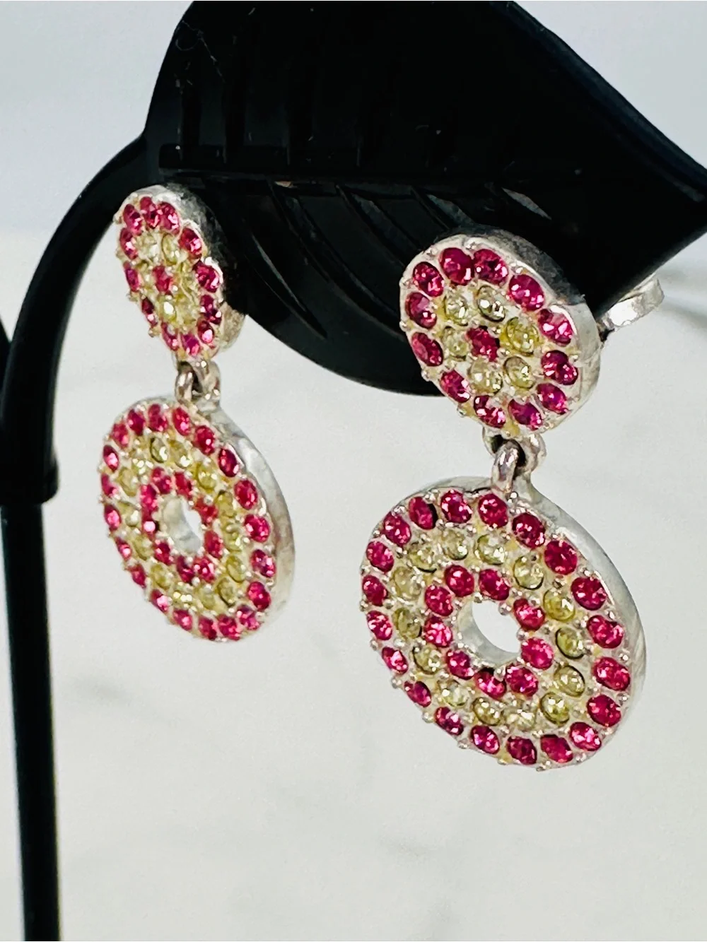 Elise Ryan Sterling Pink and Yellow Crystal Circle Drop Earrings Alex’s Lemonade